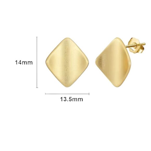 ENA 925 Trendy 14k Over Sterling Silver flat Wavy Square Stud Earrings - Picture 5 of 6